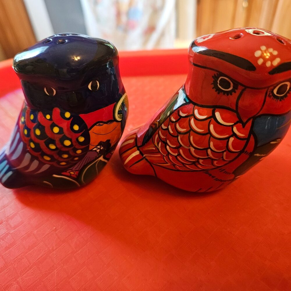 salt and pepper set of two Talavera owls brand new great condition